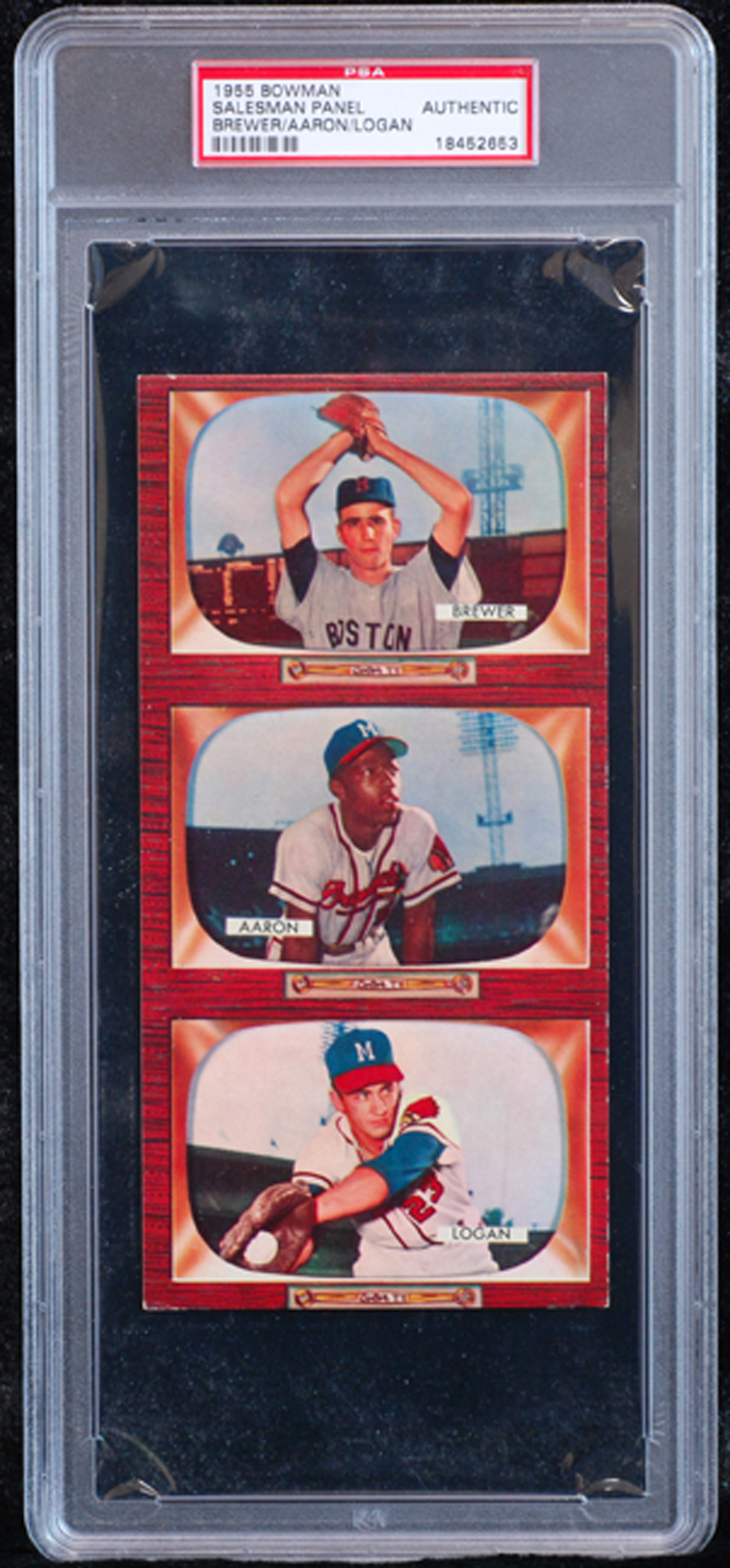 Lot Detail - 1955 Bowman 3-card Sales Panel With Brewer, Aaron, Logan 