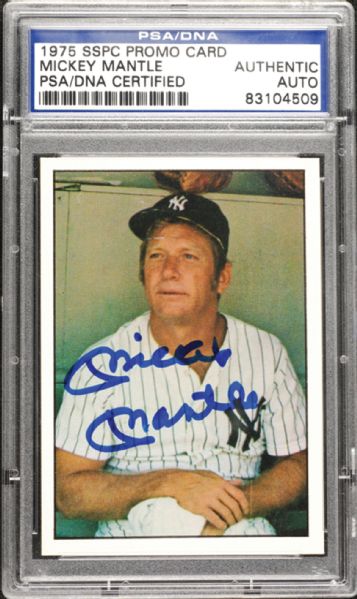 Mickey Mantle Signed 1975 SSPC Promo Card (PSA/DNA)