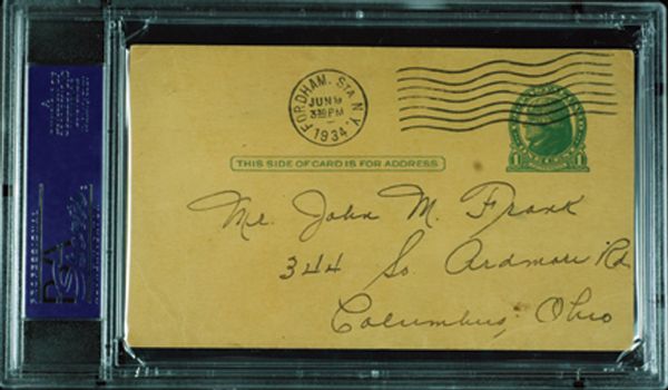 Lou Gehrig Signed GPC with Handwritten Note (1934) (Graded PSA/DNA 10)