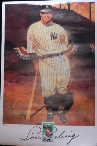 Lou Gehrig Poster lot of 2 with 1989 USPS and Halper Poster