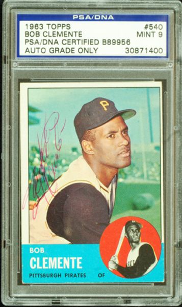 Roberto Clemente Signed 1963 Topps Card Graded PSA/DNA 9