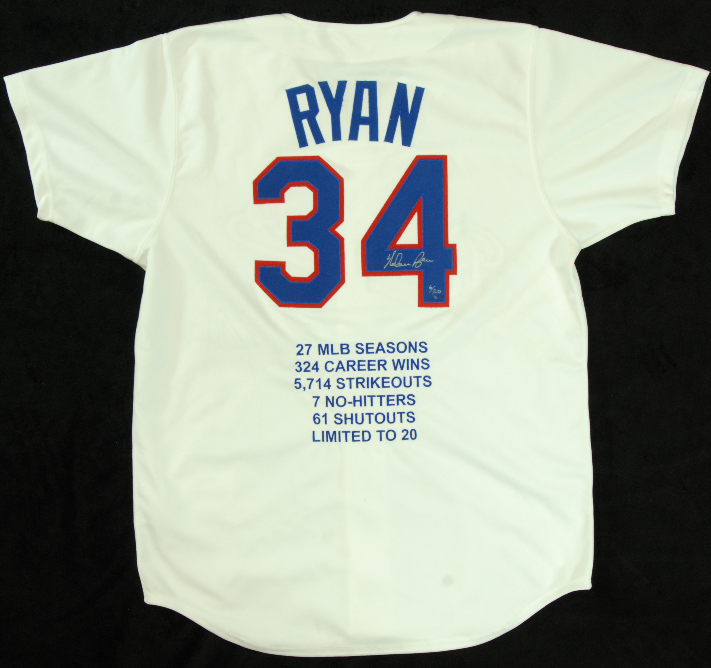 Nolan Ryan Signed Authentic Mitchell Ness Texas Rangers Stat