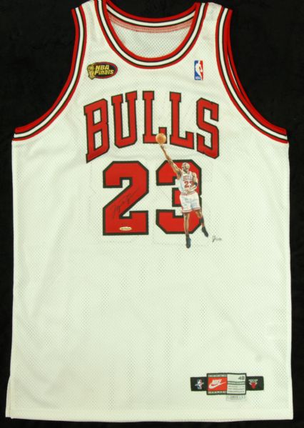 Michael Jordan Signed Hand-Painted 1998 Finals Jersey Finger Roll (UDA) #5/6