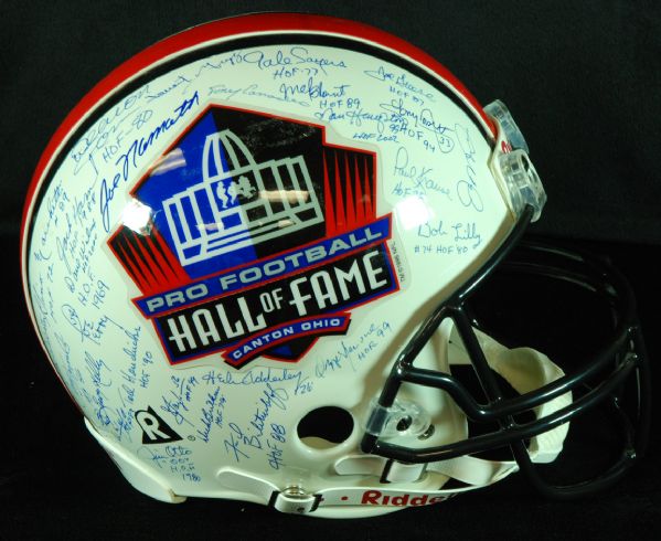 NFL HOFer Multi-Signed HOF Logo Full-Size Helmet (47 Signatures)