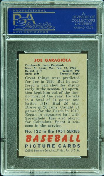 1951 Bowman Joe Garagiola No. 122 PSA 8