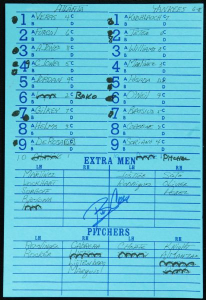 Official Lineup Cards (3) Signed by Bobby Cox, Carl Crawford