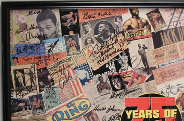 Boxing HOFers '75 Years of The Ring' Signed Display (30 Signatures) with Basilio, Griffin, Fullmer, Spinks, Gavilan, etc. (JSA)
