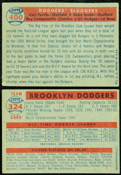 1957 Topps Dodgers Sluggers & Dodgers Team Card (2)