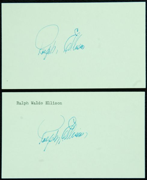 Ralph Waldo Ellison Signed 3x5 Index Cards (2)