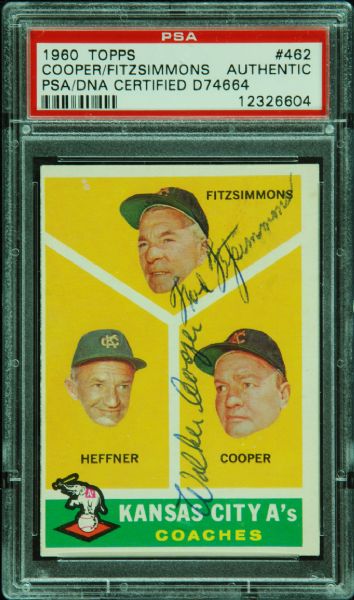 1960 Topps Signed A's Coaches with Fitzsimmons, Cooper (PSA/DNA)
