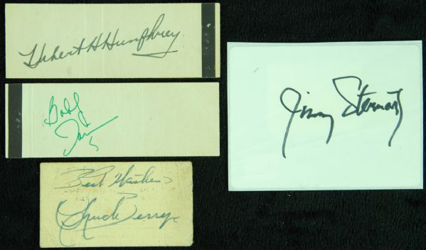 Bobby Darin, James Stewart, Hubert Humphrey & Chuck Berry Cut Signatures (4) (PSA/DNA)