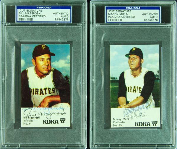 Bill Mazeroski & Manny Mota Signed 1960s Pirates KDKA Postcards (2) (PSA/DNA)