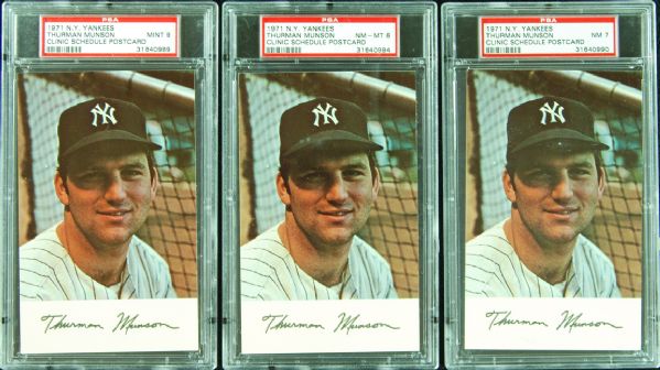 1971 NY Yankees Clinic Schedule Postcards with Thurman Munson PSA-Graded lot of 3