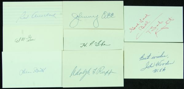 Basketball Coaches Signed Index Cards (8) with Red Auerbach, Adolph Rupp