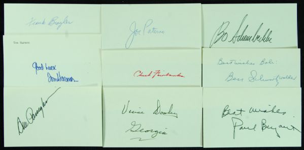 Football Coaches Signed Index Cards (9) with Bear Bryant, Joe Paterno