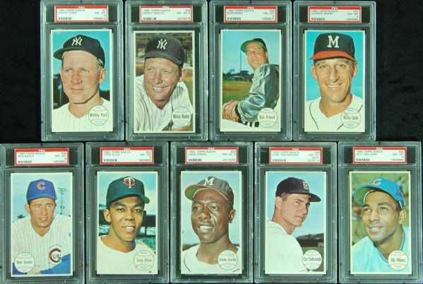 1964 Topps Giants PSA 8 Group of 9 with Mickey Mantle, Aaron