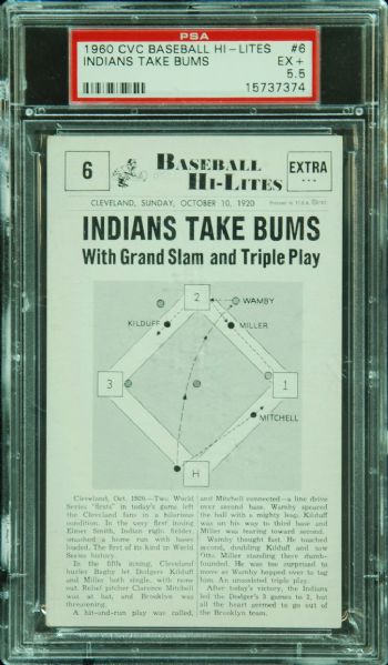 1960 CVC Baseball Hi-Lites Indians Take Bums No. 6 (Blank Back) PSA 5.5