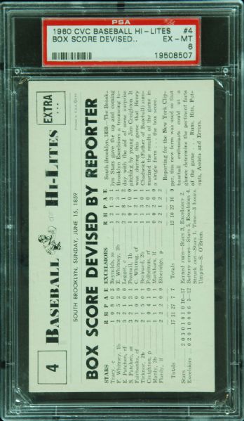 1960 CVC Baseball Hi-Lites Box Score Devised No. 4 (Blank Back) PSA 6