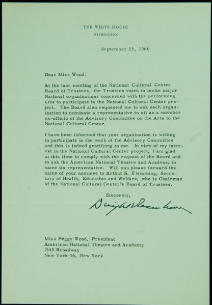 Dwight Eisenhower Signed White House Letter (1960)
