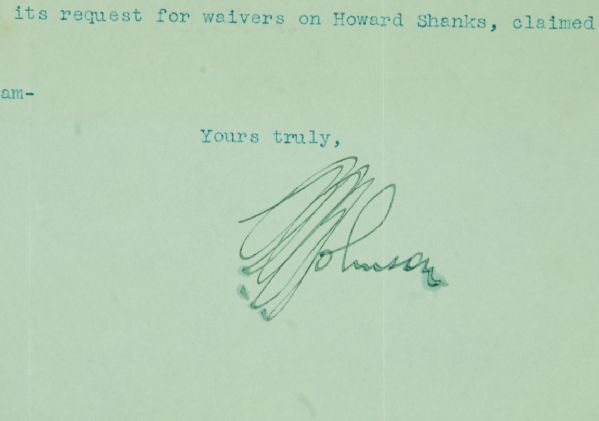 Ban Johnson Signed Typed 1923 Sent to Yankees' Owner Jacob Ruppert (JSA)