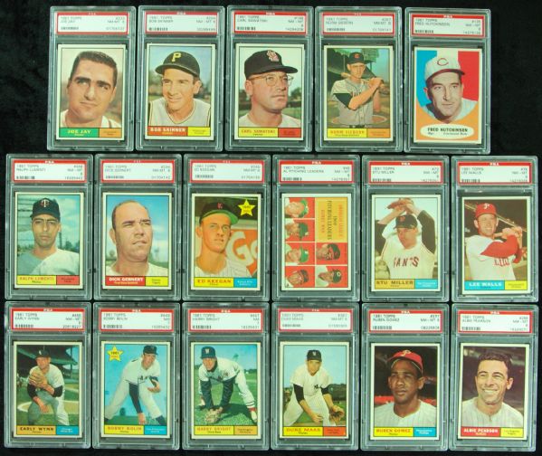 1961 Topps Baseball PSA 8 Graded Group of 15 with Early Wynn