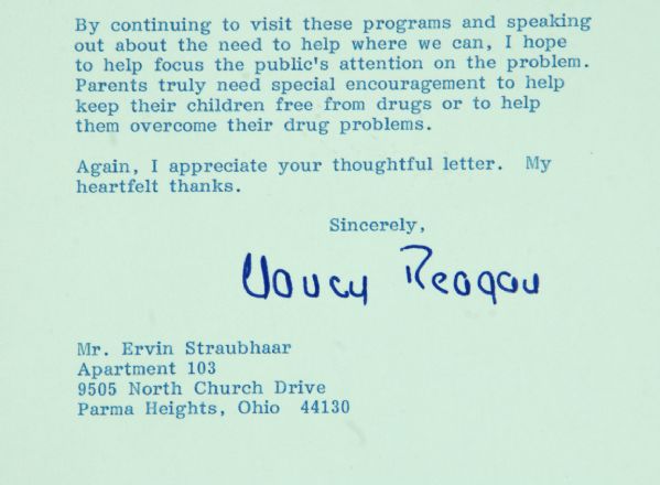 Nancy Reagan Signed White House Letter (1987)