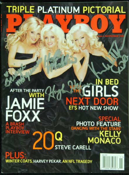 Hugh Hefner & Girls Next Door Signed Playboy Issue (Nov. 2005)