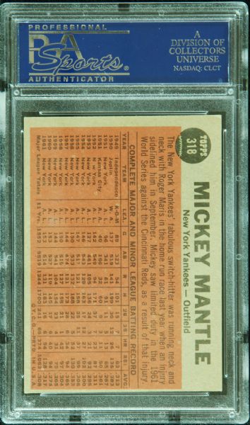 1962 Topps Mickey Mantle No. 318 (The Switch Hitter Connects) PSA 5