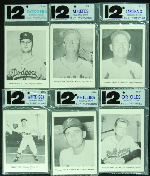 1961 Jay Publishing Unopened 5x7 Team Packs (6) with Dodgers, A's, Cardinals