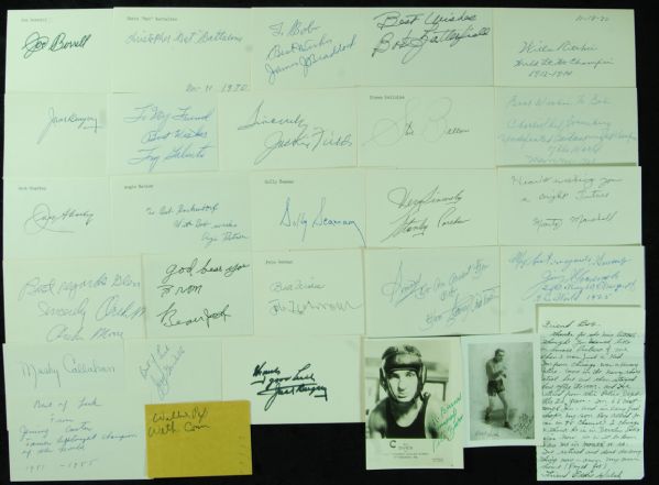 Boxing Signed Index Card lot of 28 with Dempsey