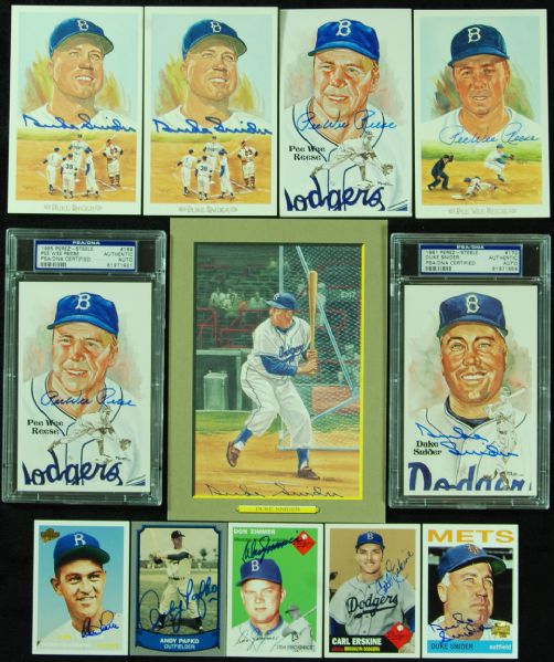 Dodgers Signed Perez-Steele Cards, First Day Covers, etc. (28 Signatures) with Snider