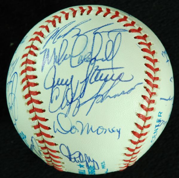 1981 Yankees & Brewers Multi-Signed Division Series Game-used Baseball (22 Signatures)