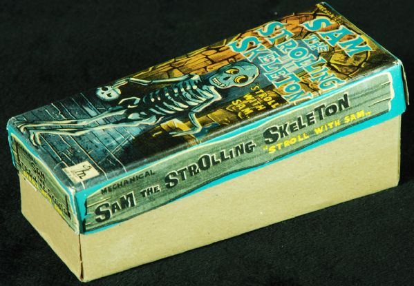 Sam the Strolling Skeleton Japanese Tin Litho Windup Toy - Mint in Mint Box