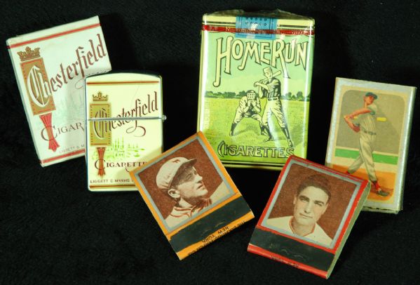 Vintage Cigarette-Related Items (5) with Home Run Cigarettes, Diamond Match Books