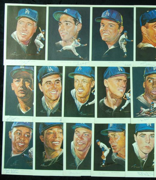 1962 Union Oil Dodgers Complete Set with 21/24 Signed (Koufax, Drysdale, Snider)