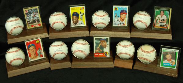 HOFer Single-Signed Baseballs (9) Display with Mays, Musial, Mathews, Aaron