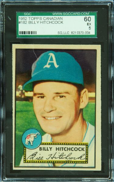 1952 Topps Canadian Billy Hitchcock No. 182 SGC 60