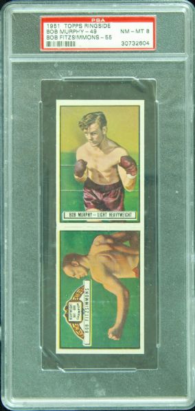 1951 Topps Ringside Boxing Bob Murphy/Bob Fitzsimmons Uncut Panel PSA 8 - Highest Graded