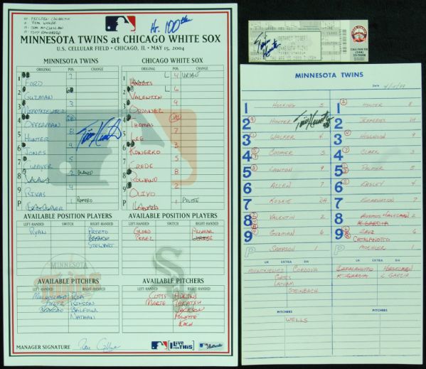 Torii Hunter Signed Scorecard & Ticket from 1st Home Run & 100th Home Run