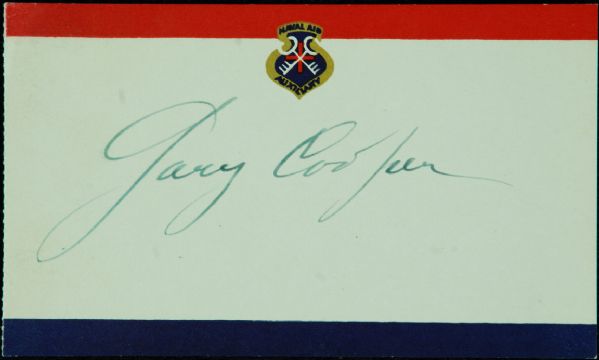 Gary Cooper Signed Naval Auxiliary Card (JSA)