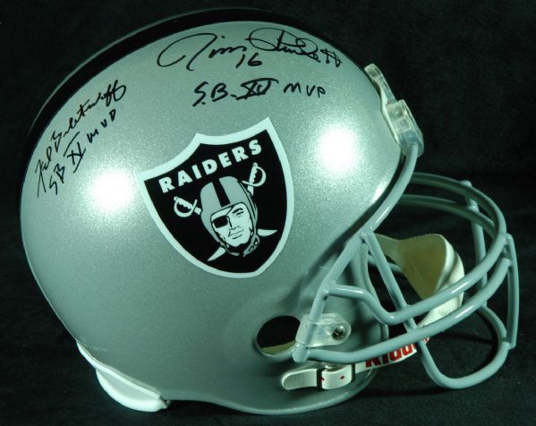 Jim Plunkett & Fred Biletnikoff Signed Raiders Full-Size Helmet (JSA)