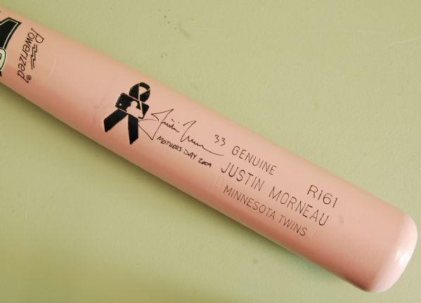 Justin Morneau Signed 2009 Game-Issued Pink Louisville Slugger Bat