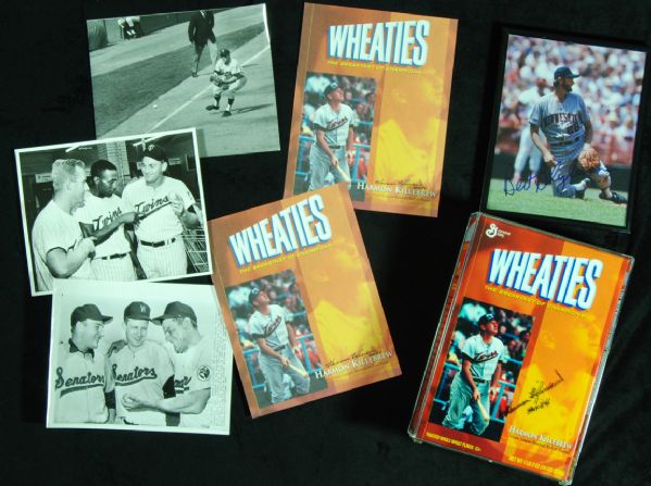 Harmon Killebrew Signed Wheaties Panels (3) with Vintage Wire Photos (3)