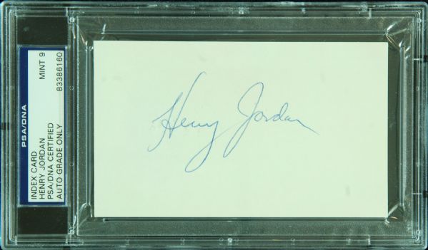 Henry Jordan Signed 3x5 Index Card (Graded PSA/DNA 9)
