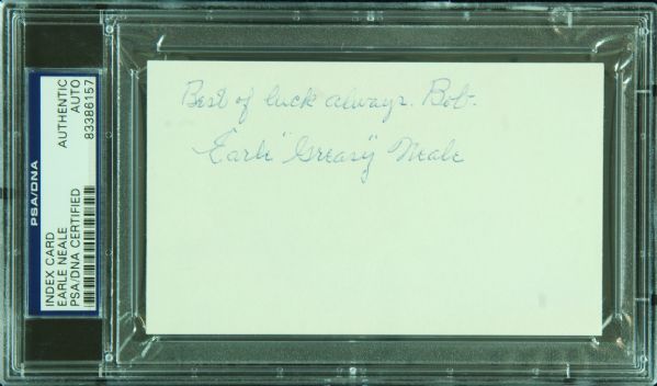 Earle Greasy Neale Signed 3x5 Index Card (PSA/DNA)