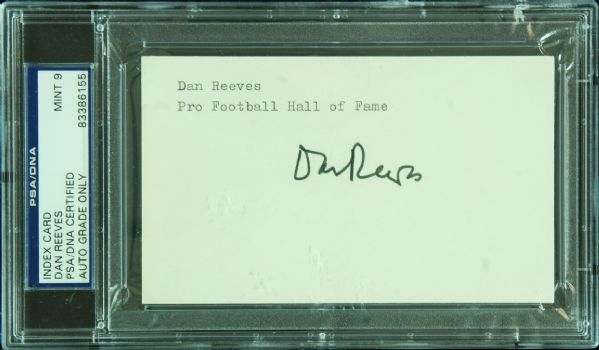Dan Reeves Signed 3x5 Index Card (Graded PSA/DNA 9)