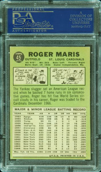 Roger Maris Signed 1967 Topps Card (PSA/DNA)
