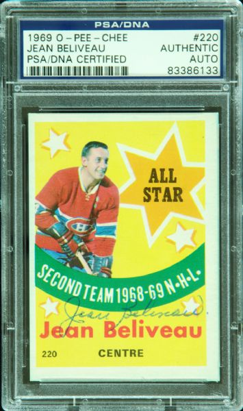 Jean Beliveau Signed 1969-70 O-Pee-Chee All-Star Card (PSA/DNA)