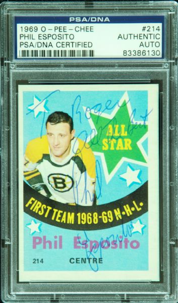 Phil Esposito Signed 1969-70 O-Pee-Chee All-Star Card (PSA/DNA)