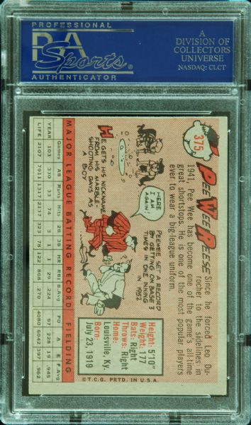 Pee Wee Reese Signed 1958 Topps Card (PSA/DNA)